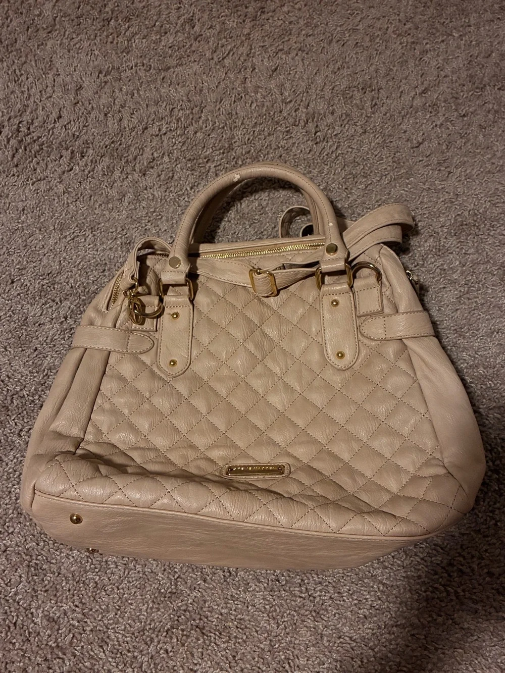 Steve Madden Quilted Pebbled Satchel in Beige